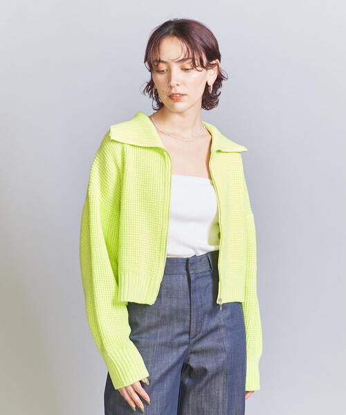 BEAUTY&YOUTH UNITED ARROWS（ビューティーアンドユースユナイテッドアローズ）の「コットンアクリル タックワッフル ジップアップ カーディガン（カーディガン/ボレロ・レディース・ホワイト/ライム/ネイビー・FREE）」の13枚目の写真