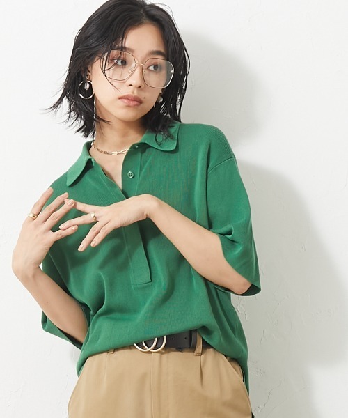 CHIC STYLE（シックスタイル）の「＜大きいサイズ＞ポロニットプルオーバー シックスタイル（ニット/セーター・レディース・グリーン/ブラック・5L/4L/L/3L/LL）」の6枚目の写真