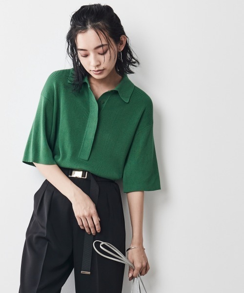 CHIC STYLE（シックスタイル）の「＜大きいサイズ＞ポロニットプルオーバー シックスタイル（ニット/セーター・レディース・グリーン/ブラック・5L/4L/L/3L/LL）」の8枚目の写真