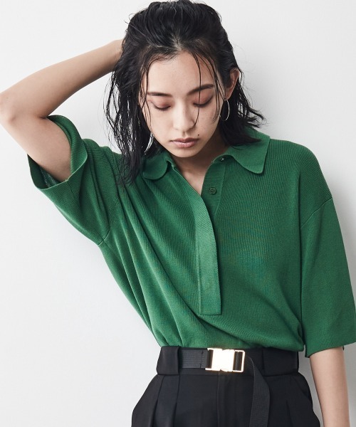 CHIC STYLE（シックスタイル）の「＜大きいサイズ＞ポロニットプルオーバー シックスタイル（ニット/セーター・レディース・グリーン/ブラック・5L/4L/L/3L/LL）」の3枚目の写真