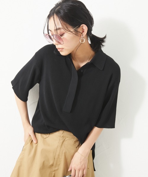 CHIC STYLE（シックスタイル）の「＜大きいサイズ＞ポロニットプルオーバー シックスタイル（ニット/セーター・レディース・グリーン/ブラック・5L/4L/L/3L/LL）」の7枚目の写真