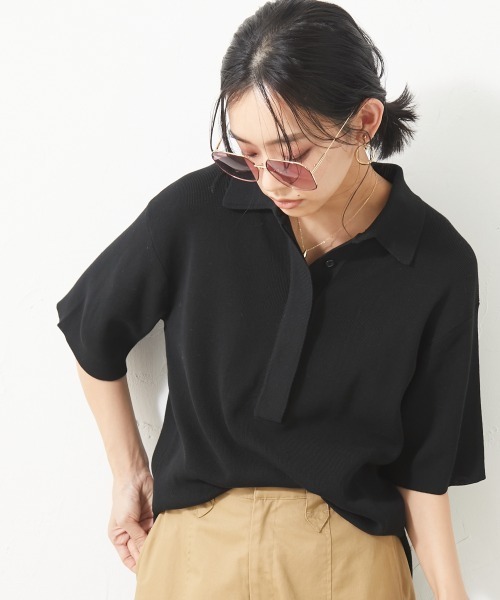 CHIC STYLE（シックスタイル）の「＜大きいサイズ＞ポロニットプルオーバー シックスタイル（ニット/セーター・レディース・グリーン/ブラック・5L/4L/L/3L/LL）」の4枚目の写真