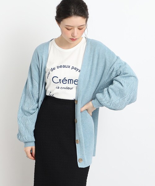 Cutie Blonde（キューティーブロンド）の「◆【体型カバーもできる】透かし編みスリーブ Vネックカーディガン（カーディガン/ボレロ・レディース・ライトベージュ/ライトグレー/ライトブルー・00）」の3枚目の写真