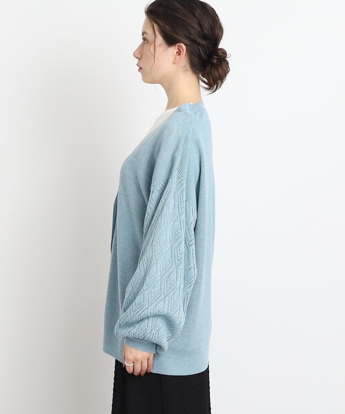 Cutie Blonde（キューティーブロンド）の「◆【体型カバーもできる】透かし編みスリーブ Vネックカーディガン（カーディガン/ボレロ・レディース・ライトベージュ/ライトグレー/ライトブルー・00）」の5枚目の写真
