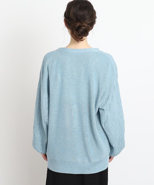 Cutie Blonde（キューティーブロンド）の「◆【体型カバーもできる】透かし編みスリーブ Vネックカーディガン（カーディガン/ボレロ・レディース・ライトベージュ/ライトグレー/ライトブルー・00）」の6枚目の写真