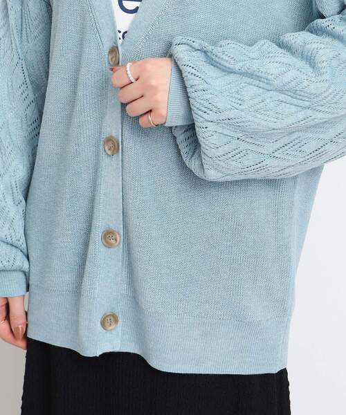 Cutie Blonde（キューティーブロンド）の「◆【体型カバーもできる】透かし編みスリーブ Vネックカーディガン（カーディガン/ボレロ・レディース・ライトベージュ/ライトグレー/ライトブルー・00）」の8枚目の写真