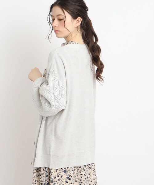 Cutie Blonde（キューティーブロンド）の「◆【体型カバーもできる】透かし編みスリーブ Vネックカーディガン（カーディガン/ボレロ・レディース・ライトベージュ/ライトグレー/ライトブルー・00）」の11枚目の写真
