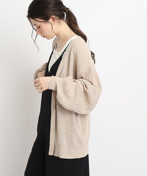 Cutie Blonde（キューティーブロンド）の「◆【体型カバーもできる】透かし編みスリーブ Vネックカーディガン（カーディガン/ボレロ・レディース・ライトベージュ/ライトグレー/ライトブルー・00）」の18枚目の写真