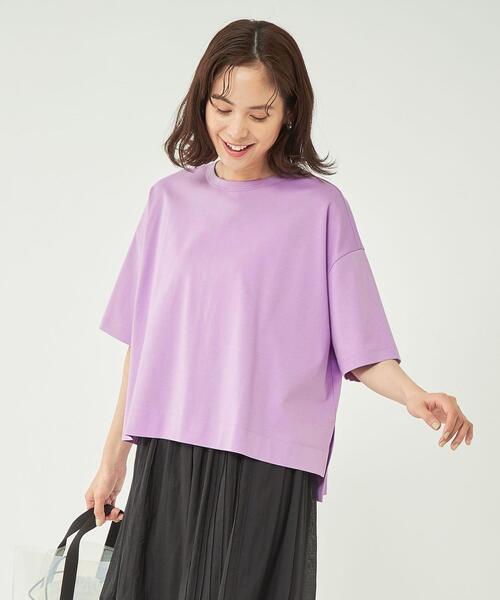 green label relaxing（グリーンレーベルリラクシング）の「ポンチ Tシャツ -抗菌防臭・制菌-（Tシャツ/カットソー・レディース・ダークグレー/その他1/ホワイト/ライラック・FREE）」の4枚目の写真