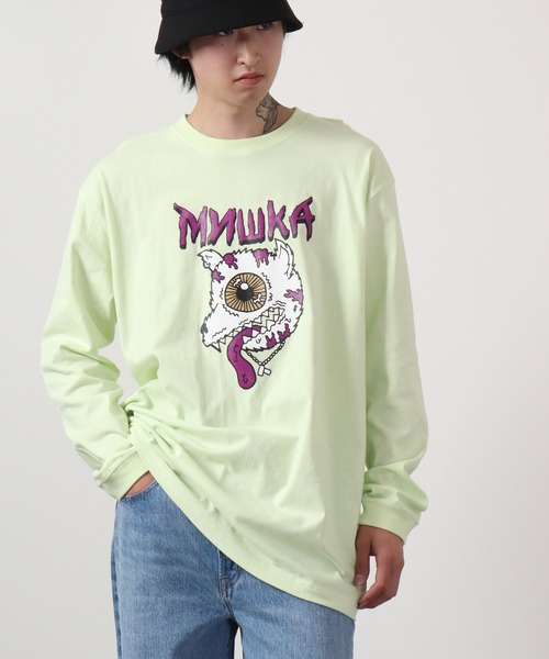 MISHKA(ミシカ)の「MISHKA ミシカ ロングスリーブTシャツ(Tシャツ/カットソー・メンズ・ライム/ブラウン系その他/ライトパープル/キャメル/グリーン/グリーン系その他・L/M/XL)」の5枚目の写真