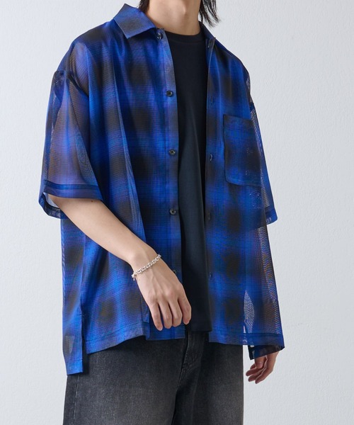 COLONY 2139（コロニートゥーワンスリーナイン）の「メッシュオンブレチェック半袖シャツ（シャツ/ブラウス・メンズ・ブラック/ブルー/イエロー・MEDIUM/LARGE）」の3枚目の写真