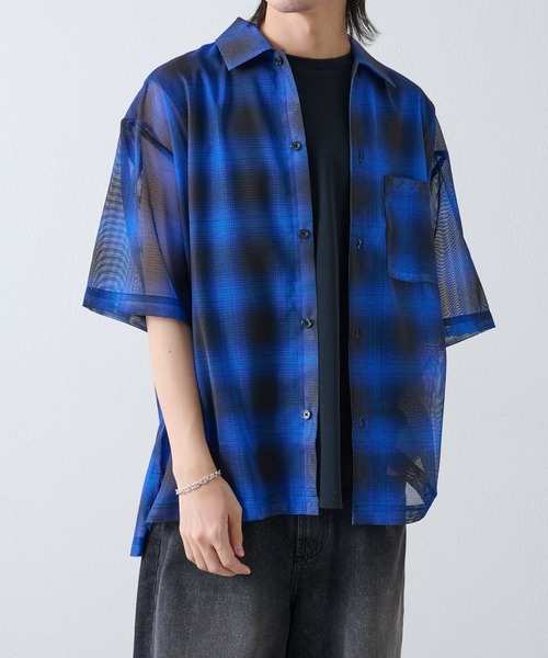 COLONY 2139（コロニートゥーワンスリーナイン）の「メッシュオンブレチェック半袖シャツ（シャツ/ブラウス・メンズ・ブラック/ブルー/イエロー・MEDIUM/LARGE）」の4枚目の写真