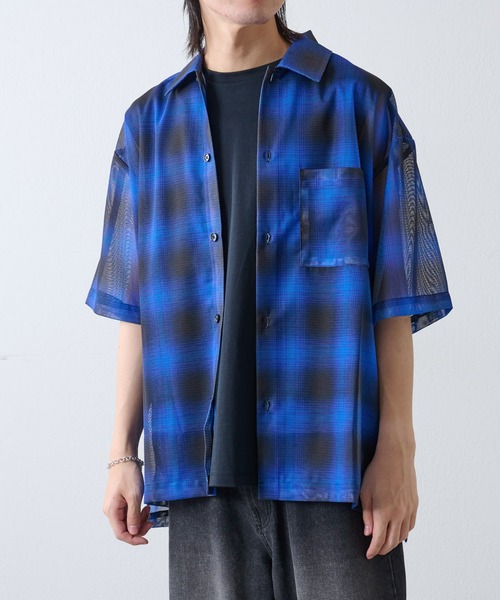 COLONY 2139（コロニートゥーワンスリーナイン）の「メッシュオンブレチェック半袖シャツ（シャツ/ブラウス・メンズ・ブラック/ブルー/イエロー・MEDIUM/LARGE）」の20枚目の写真