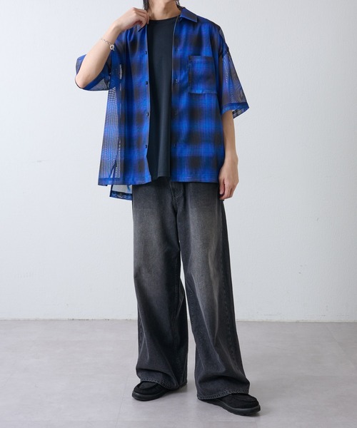 COLONY 2139（コロニートゥーワンスリーナイン）の「メッシュオンブレチェック半袖シャツ（シャツ/ブラウス・メンズ・ブラック/ブルー/イエロー・MEDIUM/LARGE）」の12枚目の写真