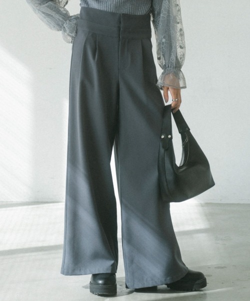 VANNIE U(ヴァニーユー)の「折り返しウエストワイドスラックス/SMLサイズあり(スラックス・レディース・グレー/ブラック/ベージュ・SMALL/MEDIUM/LARGE)」の3枚目の写真