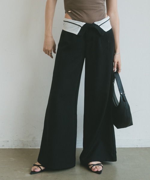 VANNIE U(ヴァニーユー)の「折り返しウエストワイドスラックス/SMLサイズあり(スラックス・レディース・グレー/ブラック/ベージュ・SMALL/MEDIUM/LARGE)」の5枚目の写真