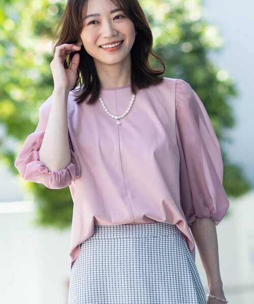 【接触冷感/洗える】ボリュームスリーブTブラウス