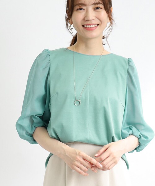 【接触冷感/洗える】ボリュームスリーブTブラウス