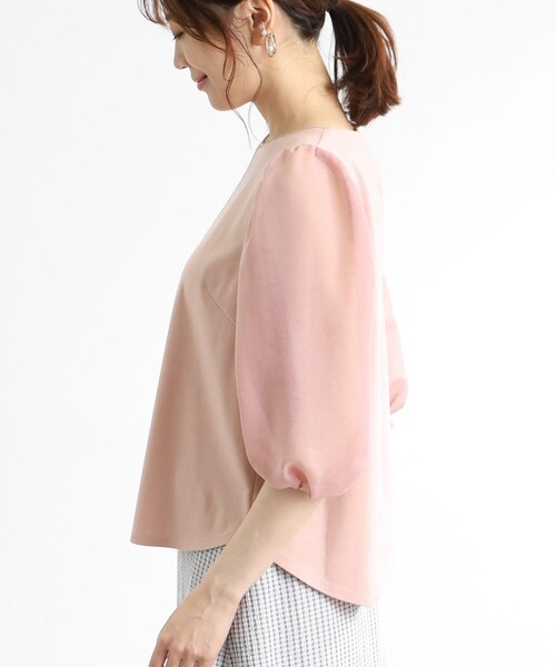 【接触冷感/洗える】ボリュームスリーブTブラウス