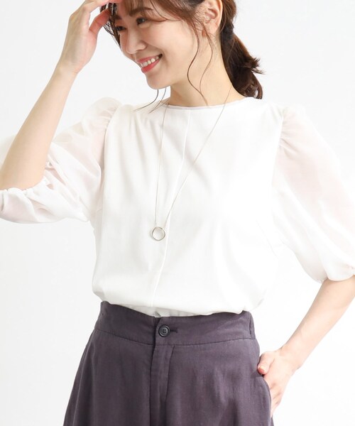 【接触冷感/洗える】ボリュームスリーブTブラウス