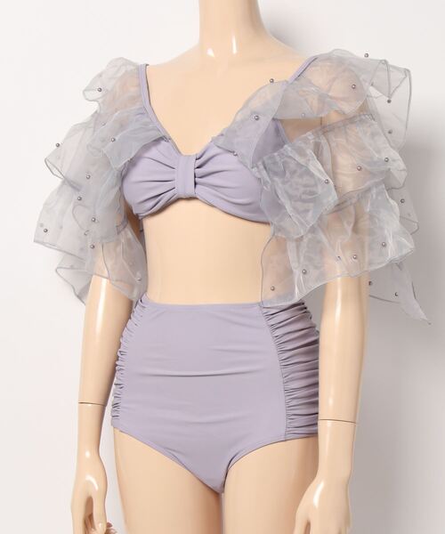 Jasmine Grandiflorum（ジャスミングランディフローラム）の「ビーズフリルスリーブスイムウェア (SS)（水着・レディース・グレー/ホワイト・MEDIUM/LARGE/X-LARGE）」の3枚目の写真