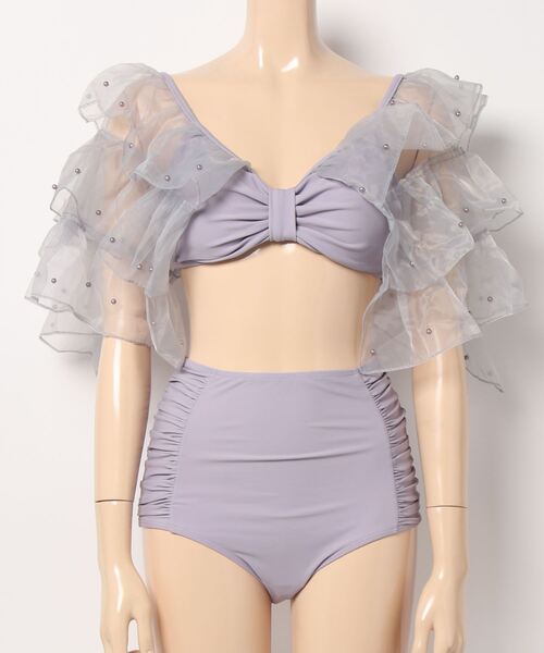 Jasmine Grandiflorum（ジャスミングランディフローラム）の「ビーズフリルスリーブスイムウェア (SS)（水着・レディース・グレー/ホワイト・MEDIUM/LARGE/X-LARGE）」の6枚目の写真
