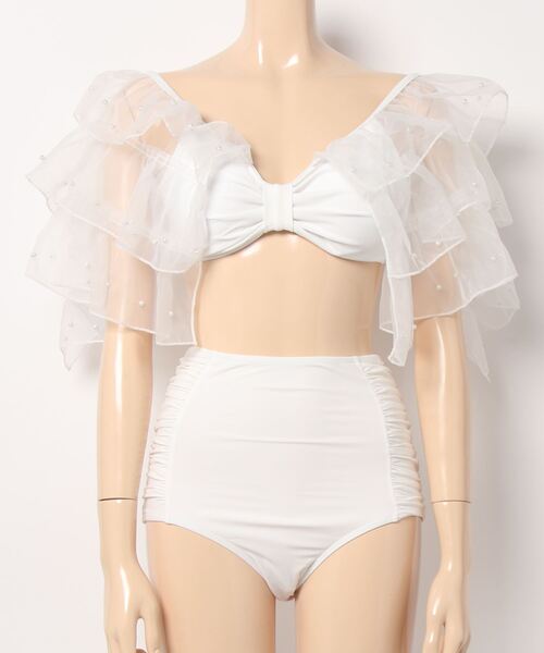 Jasmine Grandiflorum（ジャスミングランディフローラム）の「ビーズフリルスリーブスイムウェア (SS)（水着・レディース・グレー/ホワイト・MEDIUM/LARGE/X-LARGE）」の5枚目の写真