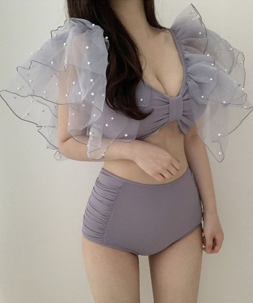 Jasmine Grandiflorum（ジャスミングランディフローラム）の「ビーズフリルスリーブスイムウェア (SS)（水着・レディース・グレー/ホワイト・MEDIUM/LARGE/X-LARGE）」の10枚目の写真