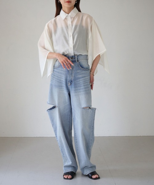 cheriella（シェリエラ）の「【cheriella】WEB限定スクエアスリーブスリットシアーシャツ（シャツ/ブラウス・レディース・オフホワイト/チャコール/ブラック・M）」の19枚目の写真