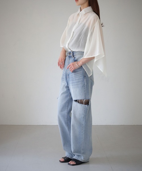 cheriella（シェリエラ）の「【cheriella】WEB限定スクエアスリーブスリットシアーシャツ（シャツ/ブラウス・レディース・オフホワイト/チャコール/ブラック・M）」の16枚目の写真