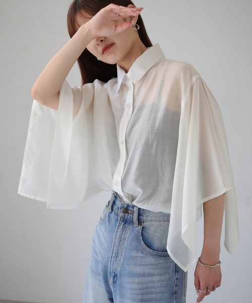 cheriella（シェリエラ）の「【cheriella】WEB限定スクエアスリーブスリットシアーシャツ（シャツ/ブラウス・レディース・オフホワイト/チャコール/ブラック・M）」の22枚目の写真