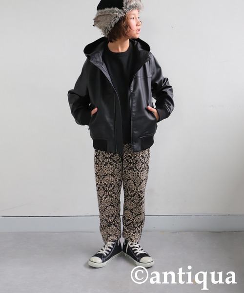 antiqua（アンティカ）の「綿100%ダマスク柄長袖ルームウエア（ルームウェア/パジャマ・キッズ・ブラック・120/130/140/150/160）」の8枚目の写真