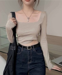スクエアネッククロップドロングTシャツ