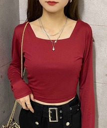 スクエアネッククロップドロングTシャツ