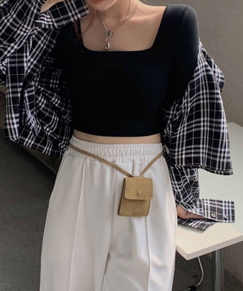 NANEA(ナネア)の「スクエアネッククロップドロングTシャツ(Tシャツ/カットソー・レディース・ホワイト/ライトグレー/ブラック/杢グレー/ピンク/ボルドー・LARGE/MEDIUM)」の9枚目の写真