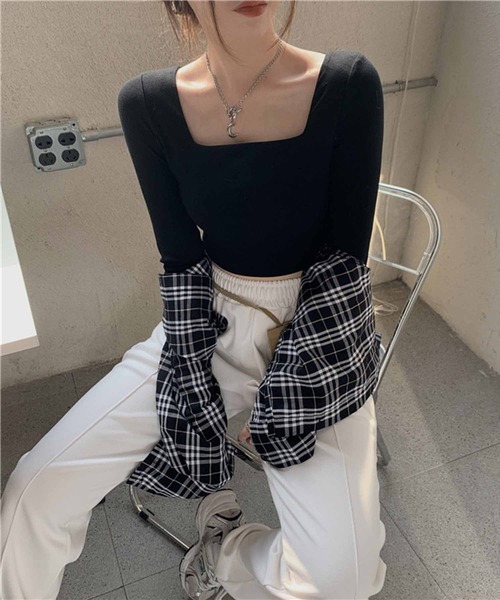 NANEA(ナネア)の「スクエアネッククロップドロングTシャツ(Tシャツ/カットソー・レディース・ホワイト/ライトグレー/ブラック/杢グレー/ピンク/ボルドー・LARGE/MEDIUM)」の10枚目の写真