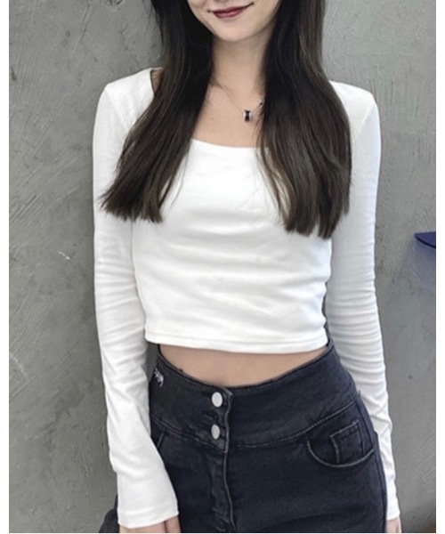 NANEA(ナネア)の「スクエアネッククロップドロングTシャツ(Tシャツ/カットソー・レディース・ホワイト/ライトグレー/ブラック/杢グレー/ピンク/ボルドー・LARGE/MEDIUM)」の15枚目の写真