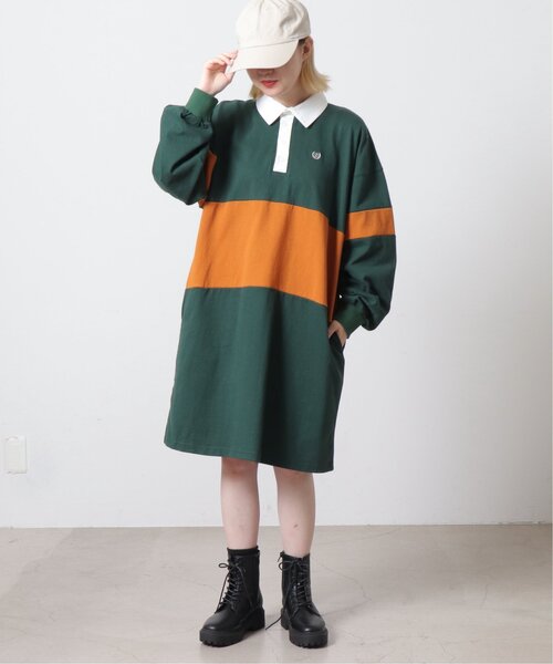 DOUBLE NAME（ダブルネーム）の「配色ラガーポロ衿ワンピース（ワンピース・レディース・キナリ/グリーン/ネイビー・FREE）」の2枚目の写真