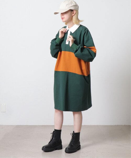 DOUBLE NAME（ダブルネーム）の「配色ラガーポロ衿ワンピース（ワンピース・レディース・キナリ/グリーン/ネイビー・FREE）」の4枚目の写真