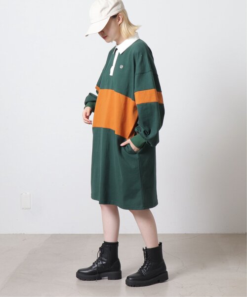 DOUBLE NAME（ダブルネーム）の「配色ラガーポロ衿ワンピース（ワンピース・レディース・キナリ/グリーン/ネイビー・FREE）」の5枚目の写真