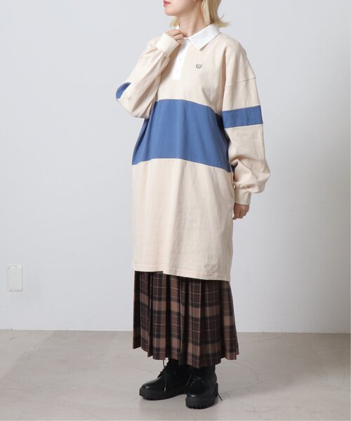 DOUBLE NAME（ダブルネーム）の「配色ラガーポロ衿ワンピース（ワンピース・レディース・キナリ/グリーン/ネイビー・FREE）」の7枚目の写真