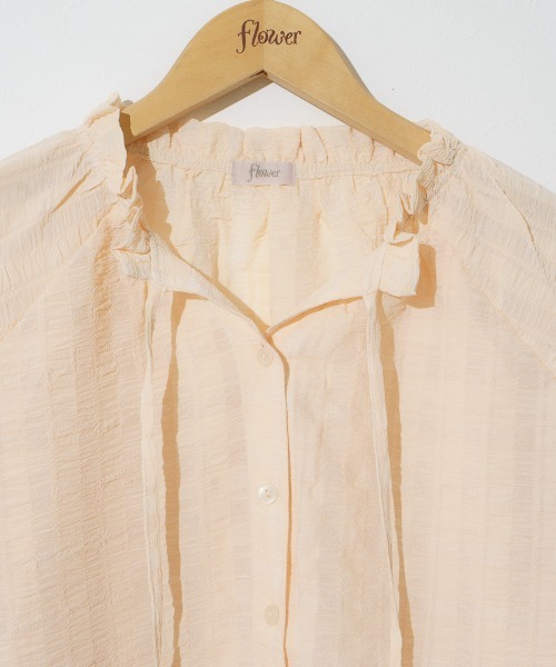 flower(フラワー)の「シアーフリルブラウス(シャツ/ブラウス・レディース・ベージュ/ネイビー・FREE)」の6枚目の写真