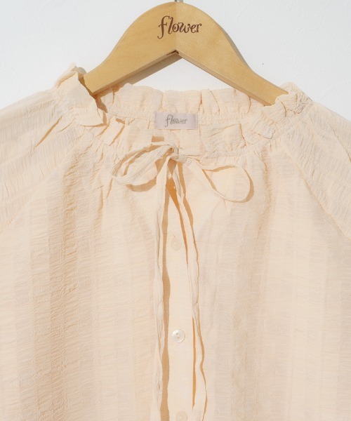 flower(フラワー)の「シアーフリルブラウス(シャツ/ブラウス・レディース・ベージュ/ネイビー・FREE)」の5枚目の写真