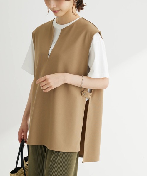 Green　Parks（グリーンパークス）の「キーネックカットベスト（ベスト・レディース・ブラック/ベージュ・FREE）」の2枚目の写真