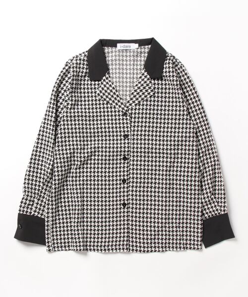 i-dare(アイディア)の「【i-dare】千鳥柄 オープンカラーシャツ クレリックシャツ(シャツ/ブラウス・レディース・ブラウン/ブラック・SMALL/MEDIUM/LARGE/X-LARGE)」の8枚目の写真
