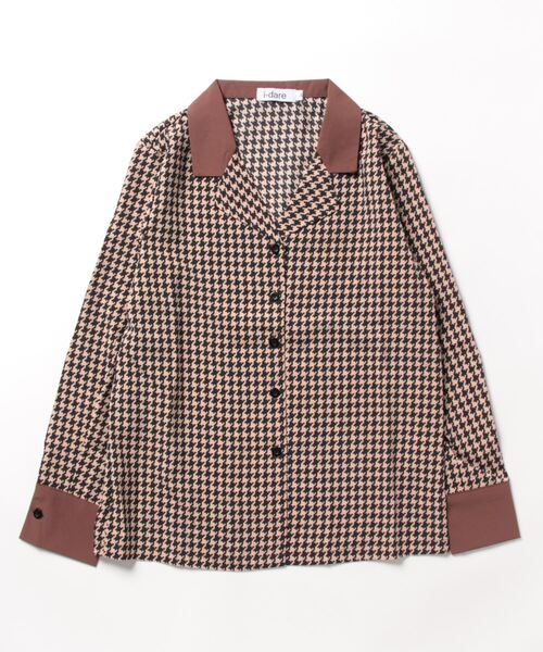 i-dare(アイディア)の「【i-dare】千鳥柄 オープンカラーシャツ クレリックシャツ(シャツ/ブラウス・レディース・ブラウン/ブラック・SMALL/MEDIUM/LARGE/X-LARGE)」の3枚目の写真