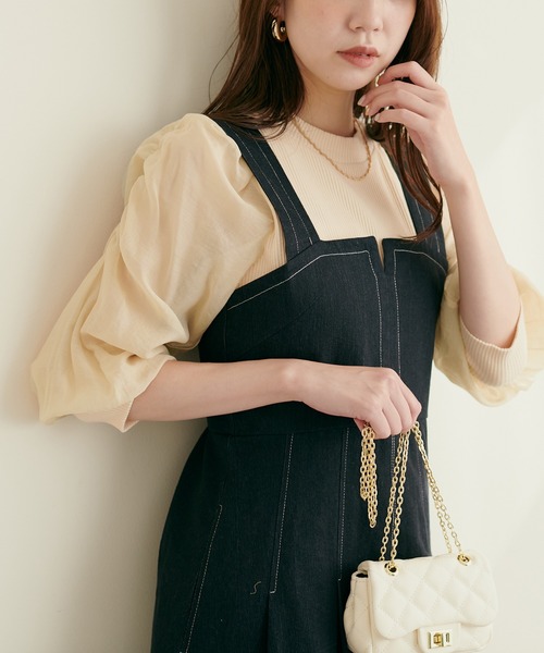 natural couture(ナチュラルクチュール)の「異素材シアー袖コンテレコTOPS(Tシャツ/カットソー・レディース・オフホワイト/ブラウン/ライトベージュ/ブラック・FREE)」の4枚目の写真