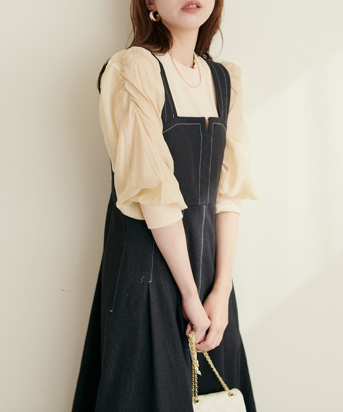 natural couture(ナチュラルクチュール)の「異素材シアー袖コンテレコTOPS(Tシャツ/カットソー・レディース・オフホワイト/ブラウン/ライトベージュ/ブラック・FREE)」の22枚目の写真