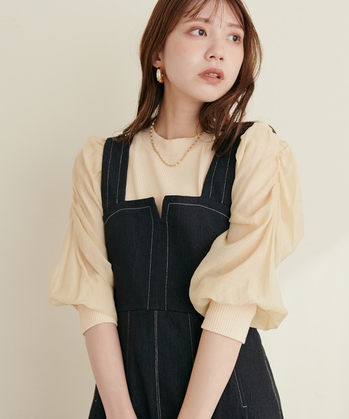 natural couture(ナチュラルクチュール)の「異素材シアー袖コンテレコTOPS(Tシャツ/カットソー・レディース・オフホワイト/ブラウン/ライトベージュ/ブラック・FREE)」の21枚目の写真