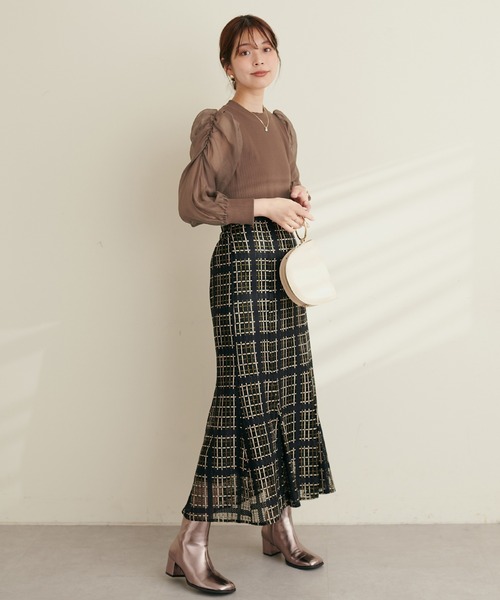 natural couture(ナチュラルクチュール)の「異素材シアー袖コンテレコTOPS(Tシャツ/カットソー・レディース・オフホワイト/ブラウン/ライトベージュ/ブラック・FREE)」の18枚目の写真